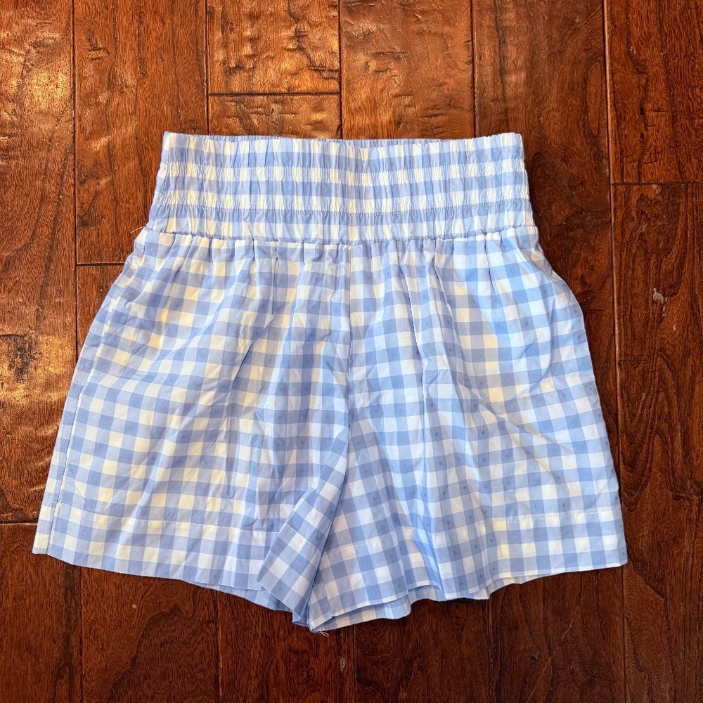 Hill House High-Waist Gingham Shorts in Blue and White